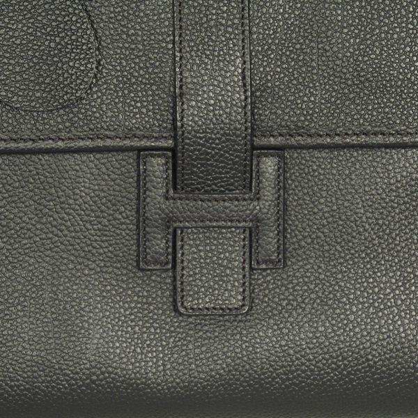 Best Hermes Large Leather H Handbag Black 6058